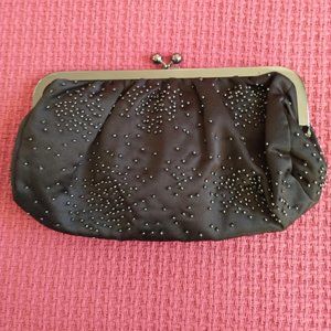 Express Black Satin Beaded Clutch Evening Handbag Purse